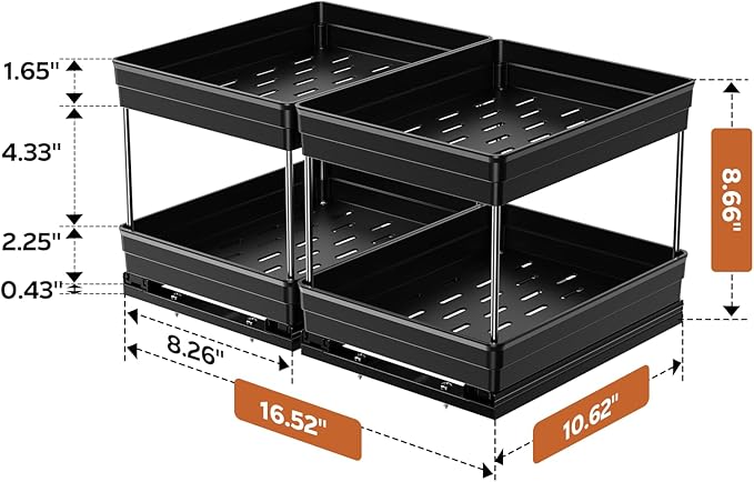 Pull Out Spice Rack Organizer for Cabinet, Slide Out Spice Racks Organizer, Easy to Install Spice Cabinet Organizers, 8.26''Wx10.6''Dx8.7''H, 2 Pack-2 Tier(Black)