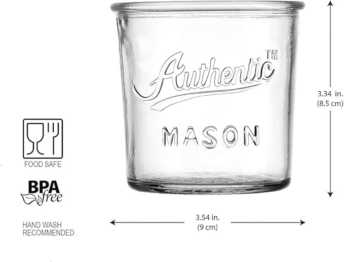 Glaver's Embossed Vintage Drinking Glasses Set of 4 Authentic Mason Vintage Glassware - 12 oz. Clear Glass Tumblers for Cocktails, Water, and Juice.