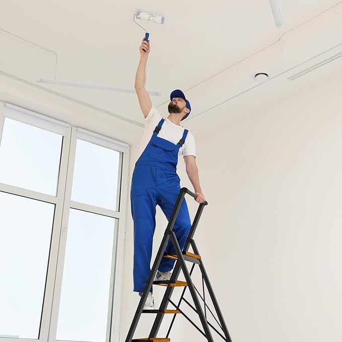 5 Step Ladder with Handrails, Lightweight Step Stool Foldable, Kitchen Step Stool for Adults 330 lbs, Portable Stepping Stool with Non-Slip Pedals, Aluminum Folding Stepladder for Home Garage