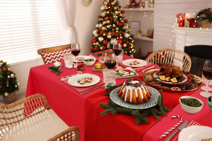 homing Rectangle Vinyl Tablecloth, Waterproof Spillproof Plastic Flannel Backed Table Cloth, Wipe Clean Table Cover for Dining, Buffet Parties and Camping (Red, 52" x 70")