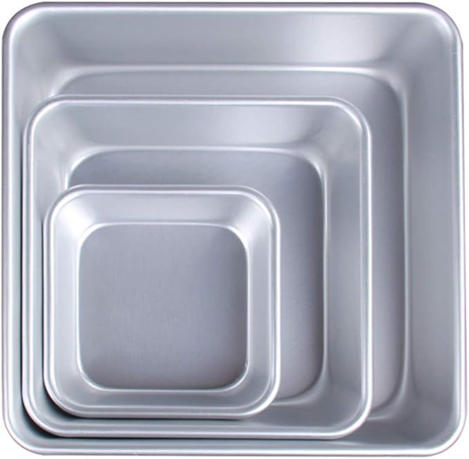 Set of 3 Anodized Aluminum 3-Tiered Even Square Cake Pan Set, Multilayer Wedding Birthday Anniversary Baking Cake Tins 4.5" 6.5" 8.5"