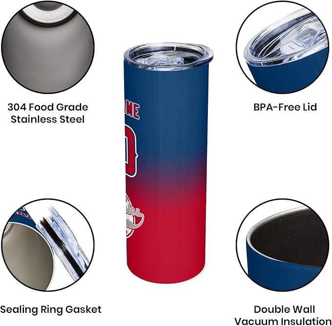 Custom Tumbler Stainless Steel Cup Personalized Baseball Vacuum Insulation Travel Mug Add Your Name Number Fans Gift for Baseball Fans