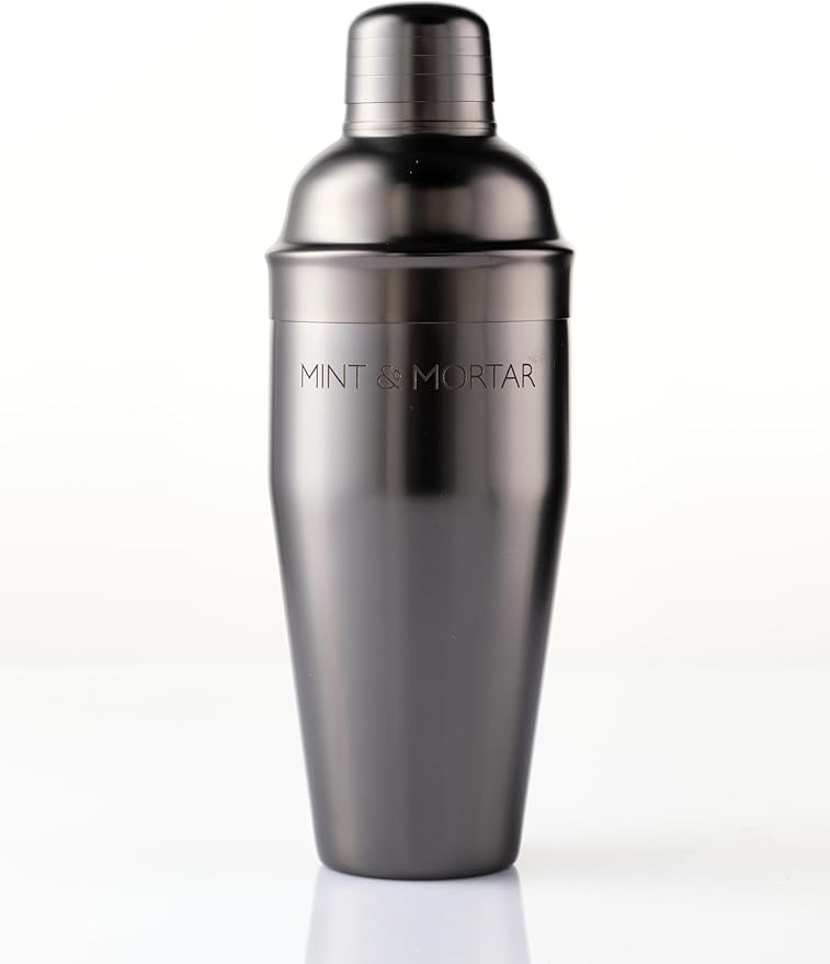 Mint & Mortar Cocktail Shaker Set, 7-Piece Bartender Kit with Stand, 24oz Martini Shaker Bottle Stainless Steel Bar Tools, Home Bar Accessories Drink Mixer, Barware Gift Set - Gunmetal