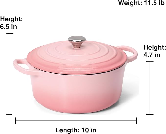 5QT Enameled Cast Iron Bread Oven with Proofing Basket for Bread Baking, Bread Making Supplies Tools,Heavy-Duty Cookware for Braising, Stews, Roasting, Bread Baking (Pink)