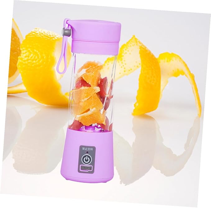Portable USB Rechargeable Mini Juicer Bottle with Stainless Steel Blades Compact Fruit Mixer for Travel Home Use Easy to Clean Purple