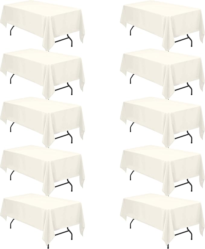 BRILLMAX 10 Pack Ivory Tablecloths for 6 Foot Rectangle Tables 60 x 102 Inch - 6ft Rectangular Bulk Linen Polyester Fabric Washable Cloth Cover for Wedding Reception Banquet Birthday Party