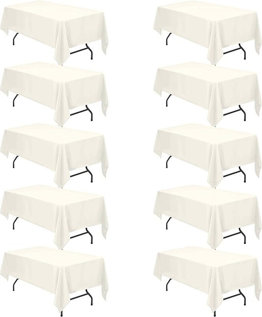 BRILLMAX 10 Pack Ivory Tablecloths for 6 Foot Rectangle Tables 60 x 102 Inch - 6ft Rectangular Bulk Linen Polyester Fabric Washable Cloth Cover for Wedding Reception Banquet Birthday Party