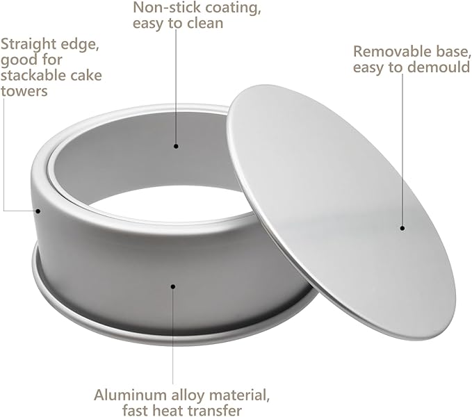 Aluminum Round Cake Pans, 2pcs Nonstick Baking Pan with Removable Bottom 8/10 Inches Cheese Cake Mold Straight Edge for Wedding Birthday Anniversary or Party Event