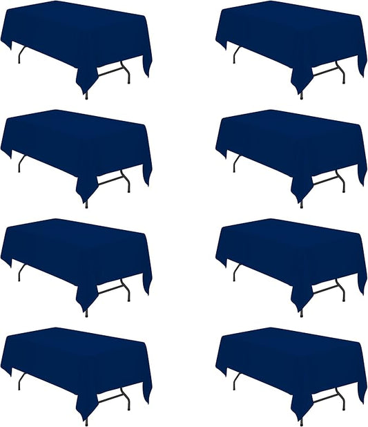 BRILLMAX 8 Pack Navy Blue Tablecloths for 6 Foot Rectangle Tables 60 x 102 Inch - 6ft Rectangular Bulk Linen Polyester Fabric Washable Cloth Cover for Wedding Reception Banquet Birthday Party