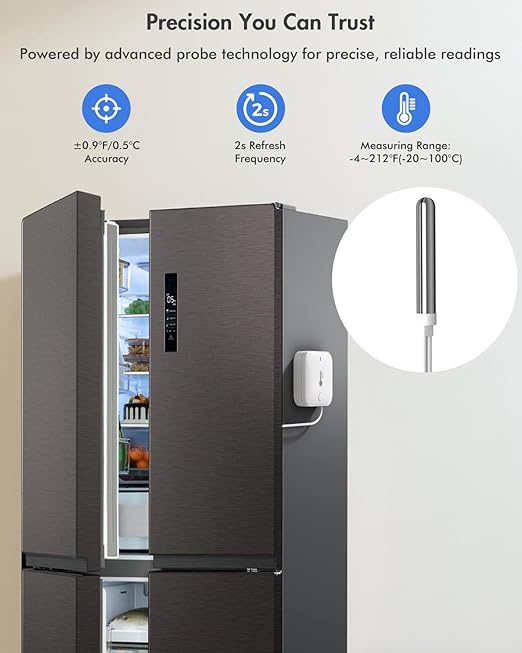 WiFi Freezer Thermometer Alarm, Freezer Alarm with App Notifications, Digital Fridge Thermometer with Loud 90dB, 2 Remote Wireless Temperature Sensors for Home Kitchen Fridge Fish Tank