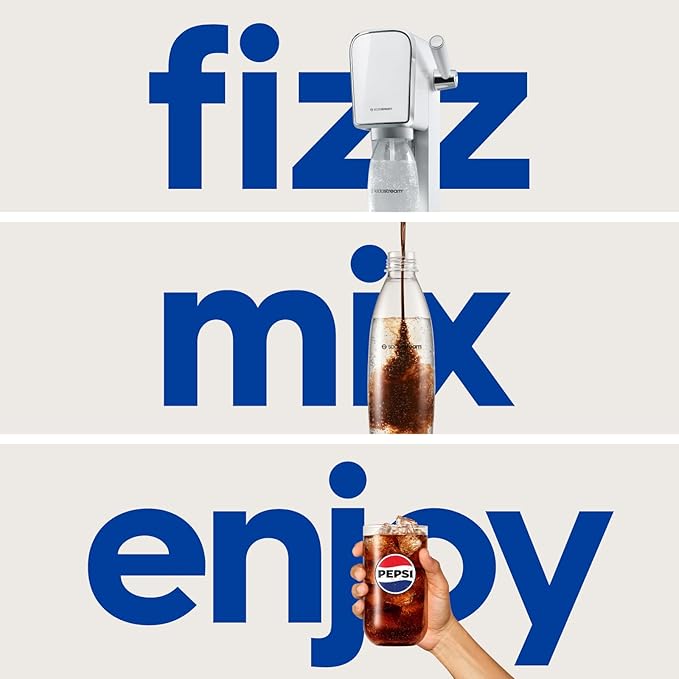 SodaStream - ART Sparkling Water Maker | STARTER KIT | CQC CO2 system | Includes 1x CO2 Cylinder, 1x32 & 1x16 Fl Oz Dishwasher Safe Bottles, 1x Bubly Flavor Drop | Combine with Pepsi Flavors | White