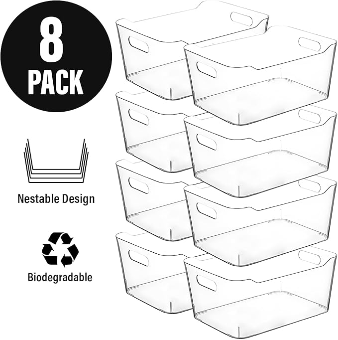 Clear Plastic Storage Bins with Labels, Pantry Organizers and Storage Containers Fridge Organizer Bins Kitchen Cabinet Organization for Organizing Medicine Cabinet Organizer Bin Bathroom Refrigerator