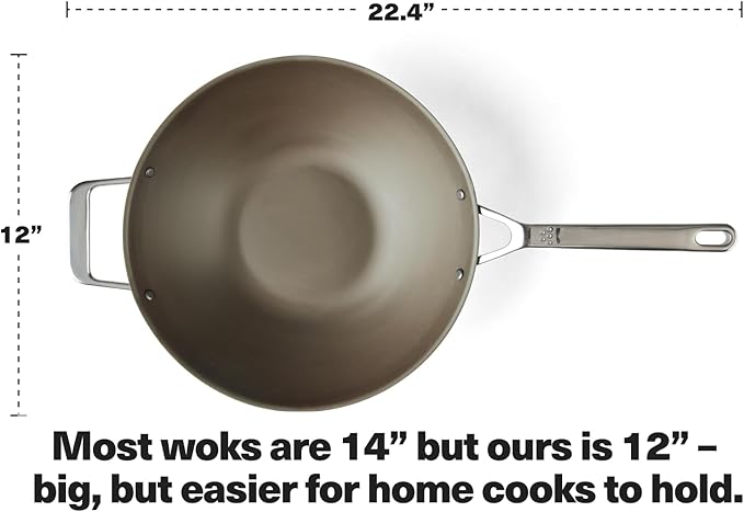 Misen Pre-Seasoned 12" Carbon Steel Wok - Naturally Nonstick - Perfect Size for Any Home Kitchen - Small Flat Bottom - Ergonomic, Stay-Cool Handles - Ready to Use, Compatible with All Cooktops