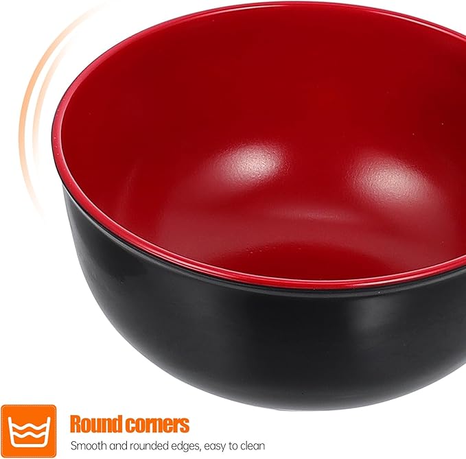 Practical Melamine Ramen Bowls with Spoons Black Red Soup and Rice Bowls Non-absorbent Asian Noodle Dinnerware for Hot Food Easy to Clean Kitchen Container Kit