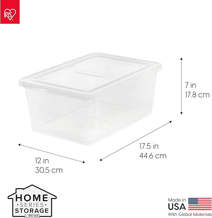 IRIS USA 12-Pack Storage Bins with Lids, 17 Quart, Shoe Boxes Clear Stackable Containers Organize Shoes Closet Shelves, Classroom Organization Teacher Tools, Game Storage - BPA-Free Plastic