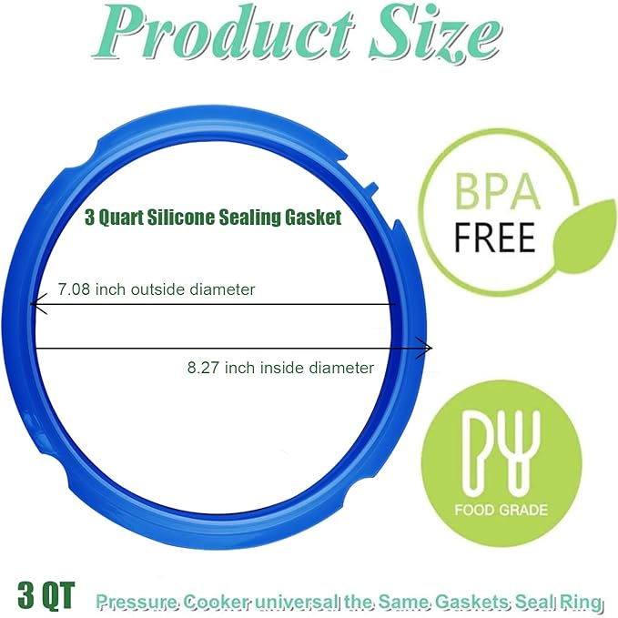 3 Pack Sealing Ring 3Qt for Instant Pot Sealing Rings 3 Qt Insta Pot, with 3 Float Valve Caps, Food-grade Silicone Instant Pot 3 Qt Sealing Ring, for instapot 3Qt, Red, Clear, Blue, Green