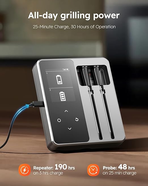 Smart Wireless Meat Thermometer | 6 Sensors Accuracy | 600FT Blutooth Range| IPX7 Waterpoof Dual Probes Digital Food Thermometer for Remote Monitoring of BBQ Grill, Oven, Smoker