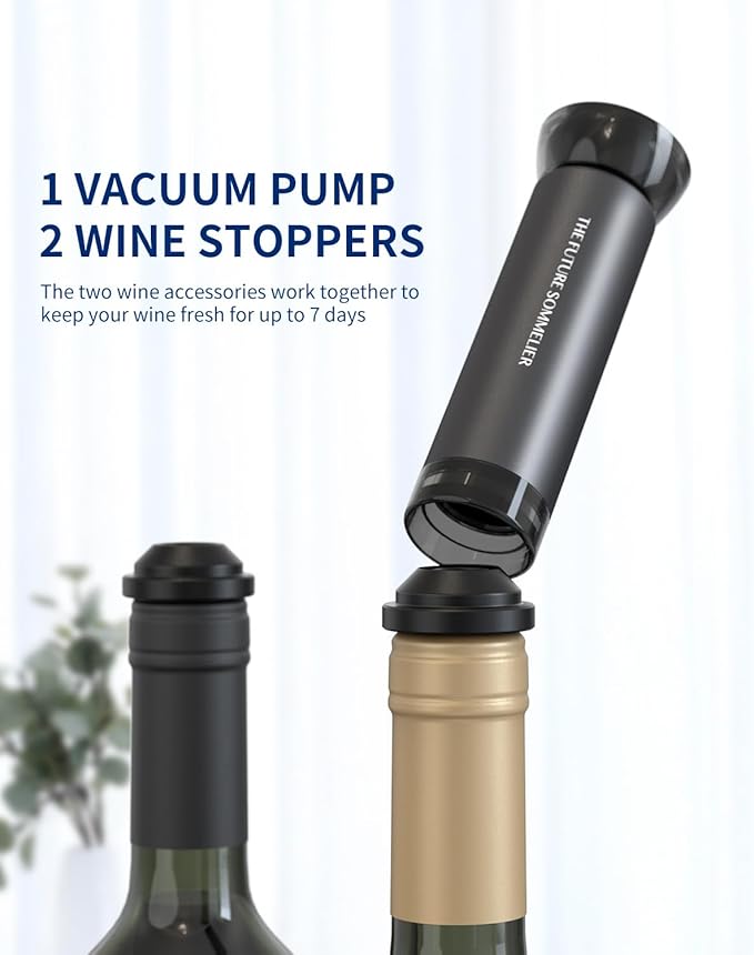 CIRCLE JOY Rechargeable Electric Wine Opener Set 7-in-1 Aluminum Alloy Wine Gift Set with Electric Corkscrew, Foil Cutter, Wine Pourer, Storage Base, Vacuum Pump and 2 Wine Stoppers