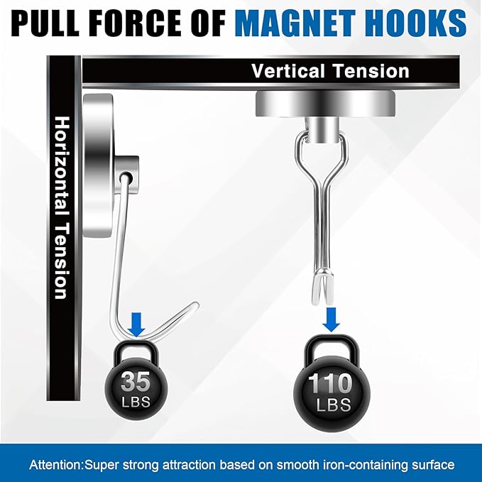 LOVIMAG Hooks, 110lbs+ Magnetic Magnet Hook 2025 Cruise Cabin Ship Essentials Heavy Duty Strong Refrigerator Fridge Hanging for Classroom Beach Vacation Kitchen Grills Home Mug Hanger (3 Pack), Silver
