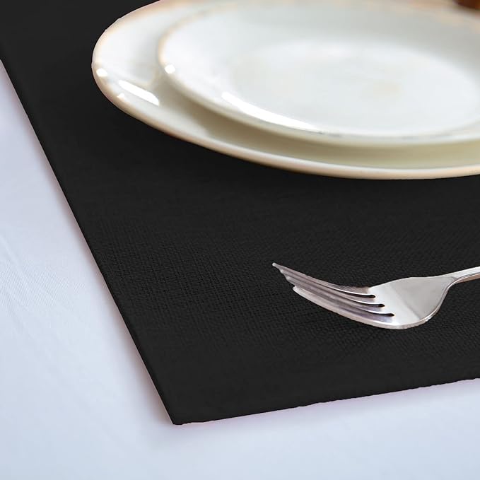 Linen Placemats Set of 8, Machine Washable, Heat Resistant, Wrinkle Free, Thick Polyester Kitchen Place Mats for Dining Table (Black)