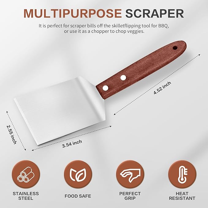 2 Pieces Small Brownie Cookie Spatula for Baking Set - Small Spatula Stainless Steel with Wooden Handle, Heavy Duty Kitchen Baking Scraper ScraperTurner for Chef Cooking (2.5x8.2)