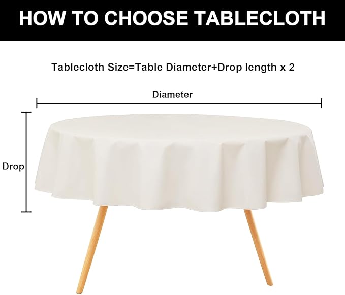 homing Round Vinyl Tablecloth, Waterproof Spillproof Plastic Flannel Backed Table Cloth, Wipe Clean Table Cover for Dining, Buffet Parties and Camping (Beige, 60")
