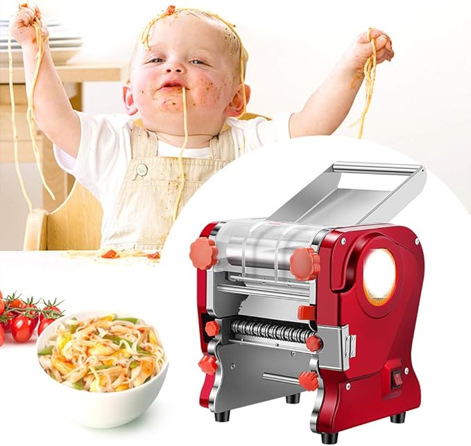 Pasta Making Machine,Electric Noodle&Dumpling Maker For Home/Commercial Use,Full Stainless Steel Dual Knife No Disassembled-3/9mm Width Noodle/0.3-5mm Thickness Dough-Auto Noodle Cutter.