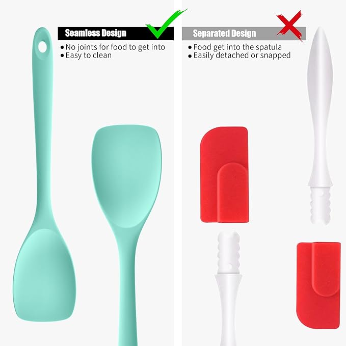 Doosu Silicone Spoon Spatula, 600ºF Heat-Resistant Food Grade Rubber Spoonula with Seamless Design, Non-Stick Flexible Scraper Kitchen Cooking Spoon Baking Tool for Mixing, Scraping (Aqua Sky)