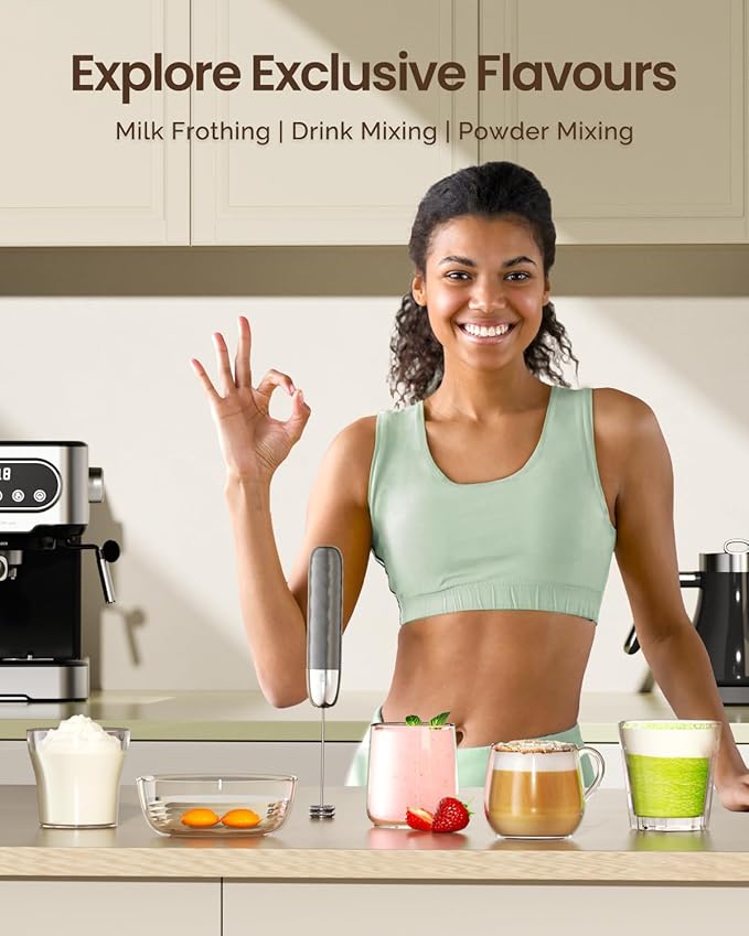 Maestri House Rechargeable Milk Frother, LunaFro Mini Handheld Electric Foam Maker Detachable Stainless Steel Whisk Drink Mixer Foamer Mini Blender for Matcha, Lattes, Cappuccino, No Stand