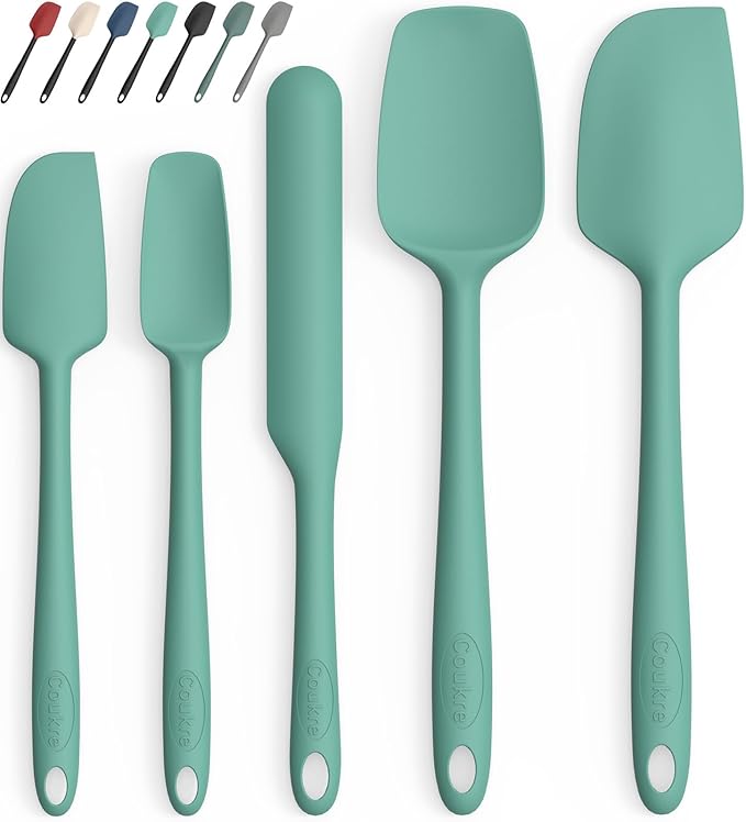 Coukre Silicone Spatula Set of 5,High Heat Resistant, Food Grade Silicone, Upgraded Extended Reinforced Handle,Dishwasher Safe, for Baking, Cooking (Pure Aqua Green, Solid color)