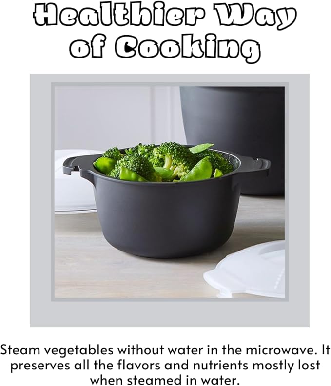 Professional Large Micro Cooker for Microwave 2 Quart | Food Steamer Pot for Vegetable, Melting Butter | BPA Free, Dishwasher Safe Cookware