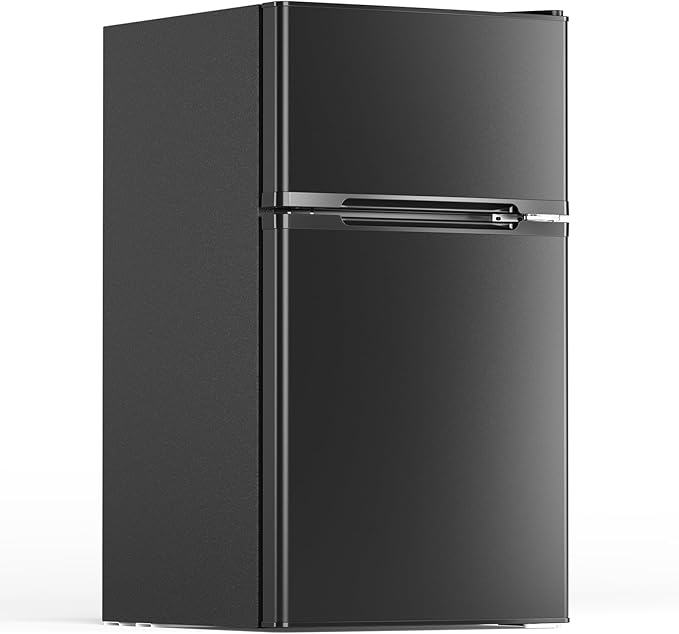 3.1 Cu.Ft Mini Fridge with Freezer, 2 Door Compact Refrigerator, Mini Fridge with Adjustable Removable Glass Shelves for Bedroom, Office, Dorm or Apartment, Black