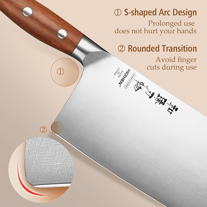 HEZHEN Cleaver Knife 7.1 inch, German 1.4116 Steel & Ergonomic Red Wood Handle, Sharp Meat Cleaver for Meat Cutting Vegetable Slicing
