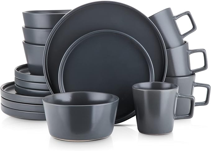 Stone Lain Coupe Stoneware Dinnerware Set, Service for 4, Gray Matte