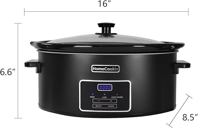 HOMECOOKIN 6 Quart Programmable Slow Cooker, Kitchen Appliances, Perfect Kitchen Small Appliance for Family Dinners, Black Stainless Steel
