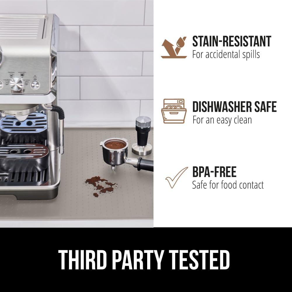 GORILLA GRIP Silicone Coffee Mat, 15x23, Espresso Drink Bar Station Accessories, Waterproof Heat-Resistant Dish Drying Mats, Stay in Place on Kitchen Counter, Home Kitchen Decor Essentials, Almond