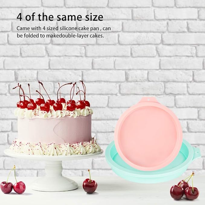 6-Inch Silicone Round Cake Pan Baking Mold, Baking Mold DIY Rainbow Cakes, Non-Stick Silicone, Pack of 4