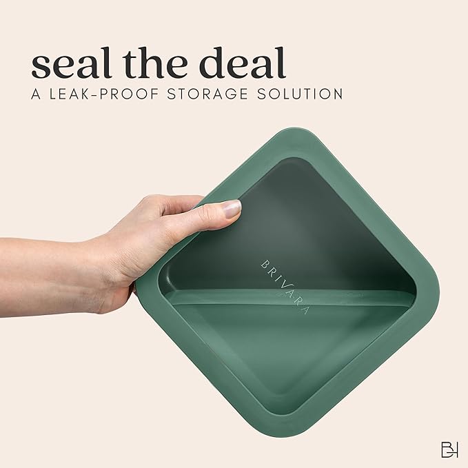 Ceramic Coated Glass Food Storage Container | No PTFE, PFOA, PFAS, and BPA | Reusable Non Toxic Meal Prep Container with Glass Lid | Easy To Store | 8 Cup Square [Pine]