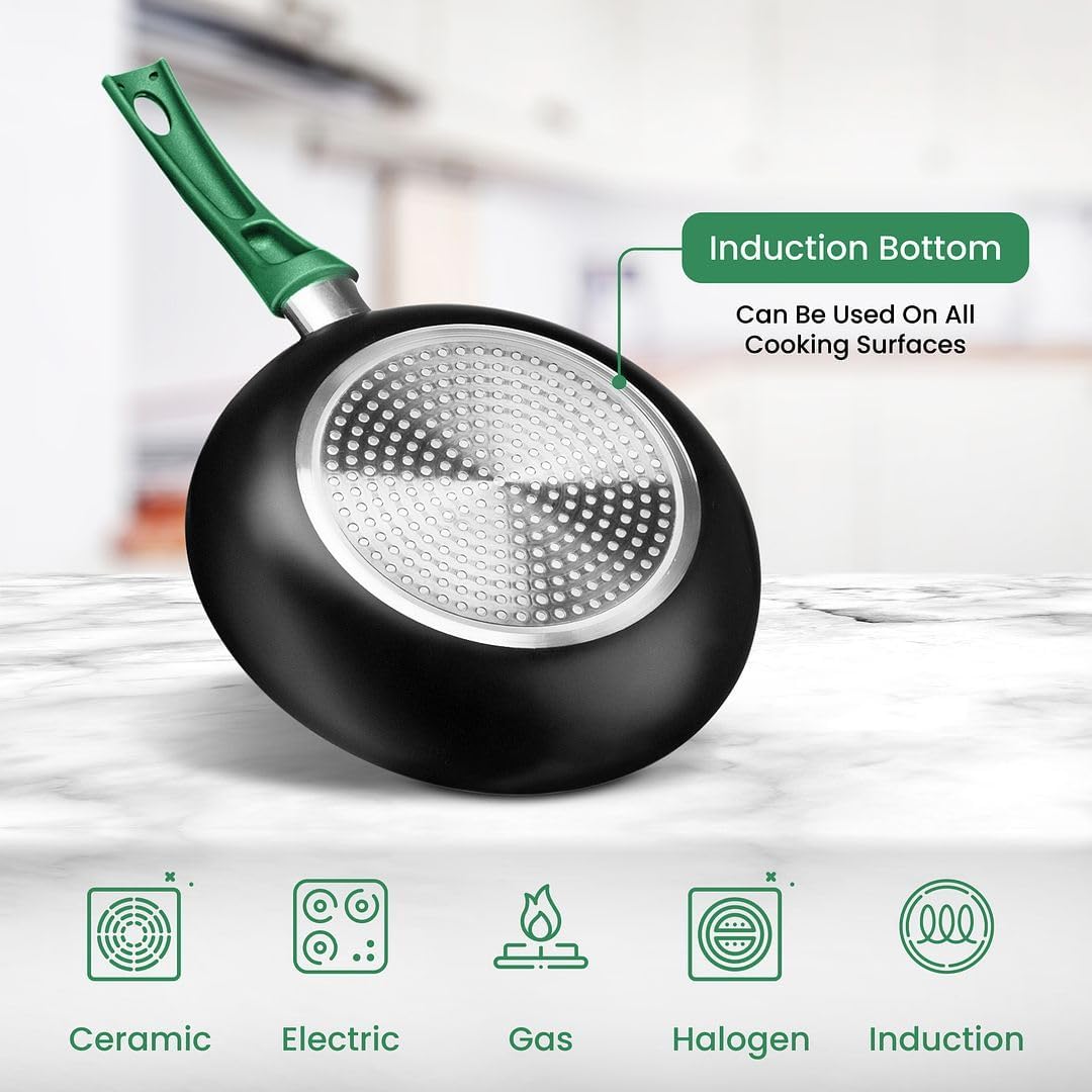 Chef's Star Pots And Pans Set Kitchen Cookware Sets Nonstick Aluminum Cooking Essentials 11 Pieces Green