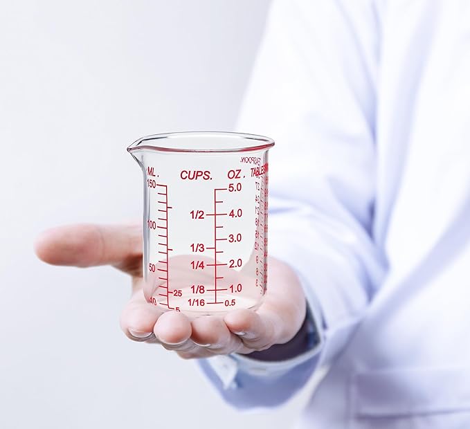 High Borosilicate Glass Measuring Cup-V-Shaped Spout，Glass Measuring Beaker for Kitchen or Restaurant, Easy to Read, 150 ML (5 Oz)-Pack of 2