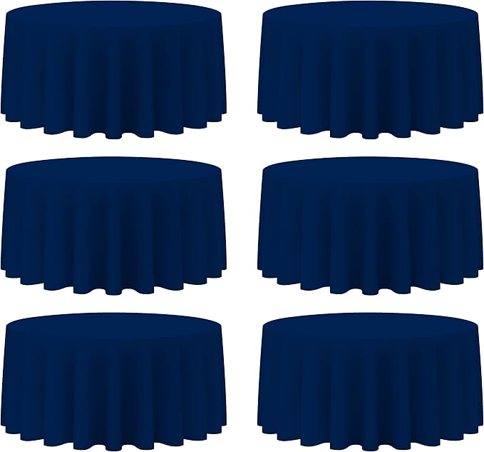 BRILLMAX 6 Pack Navy Blue 132 Inch Round Tablecloths Fit 72" Tables (Floor-Drop) - Circle Bulk Linen Polyester Fabric Washable Cloth Cover for Wedding Reception Banquet Birthday Party Buffet