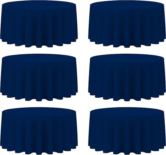 BRILLMAX 6 Pack Navy Blue 132 Inch Round Tablecloths Fit 72" Tables (Floor-Drop) - Circle Bulk Linen Polyester Fabric Washable Cloth Cover for Wedding Reception Banquet Birthday Party Buffet