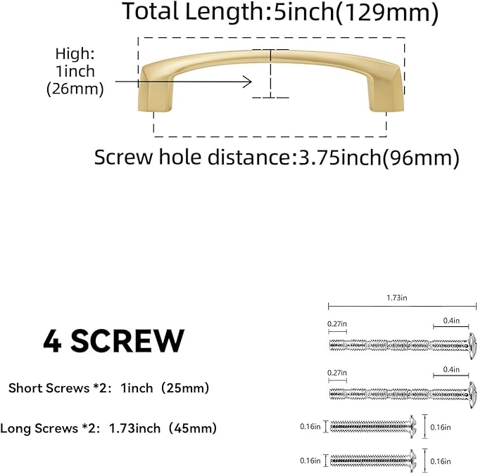 10 Pack 3-3/4 Inch Kitchen Cabinet Handles Brushed Brass Cabinet Pulls Zinc Alloy Drawer Pulls Solid Kitchen Hardware