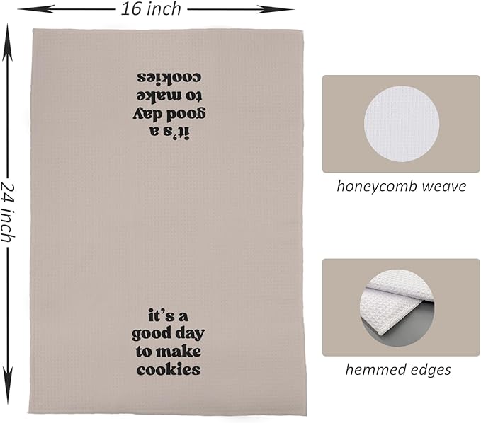 Baking Towels, Tea Towels for Baking, Gifts for Bakers, Cookie Lovers, Cooks, 16x24 (11) Beige Microfiber Kitchen Cloths