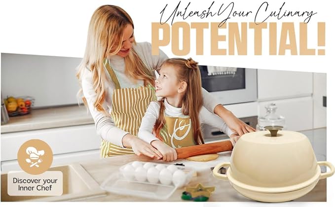 Enameled Cast Iron Dutch Oven Pot with Lid - Dutch Oven for Sourdough Bread Baking - With 5 Blade Bread Lame & Non-Stick Silicone Sling perfect for Sourdough Breads & more. Cast Iton Enamel Braiser Pan with Lid (WHITE, 6 Quart Sourdough Pot)