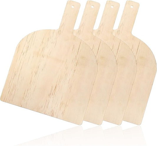 4 Pcs Wooden Pizza Peel 12 Inch, Large Wooden Pizza Spatula Paddle with Wood Handle, Natural Cutting Board Pie Platters for Restaurant Baking Homemade Bread Cutting Fruit Vegetables Cheese