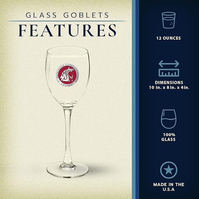Heritage Pewter Washington State Cougars Glass Goblets – Set of 2 | 12 OZ Goblet Wine Glasses | Expertly Crafted Pewter Glass