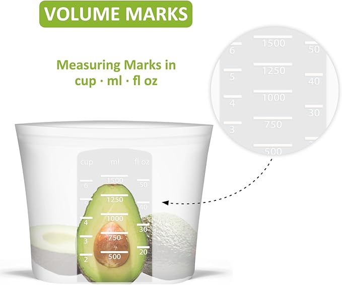 Reusable Sandwich & Snack Bags, 8 Pack 100% Silicone Stand Up Zip Lock Food Storage Bags for Food Container, Freezer Microwave Oven Dishwasher Safe, 4 Small 4 Extra Small, Translucent