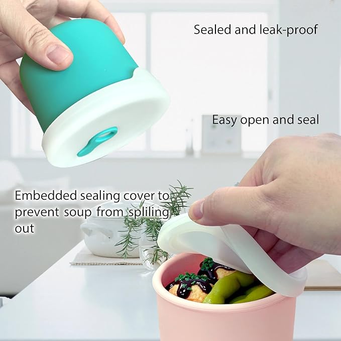 Silicone Food Storage Containers with Lids, 4 Pack 8.5 oz Reusable Snack Fruits Containers Cups Airtight Leak Proof BPA Free Freezer Molds Lunch Box for Daycare School Travel Baby Kids Macaron