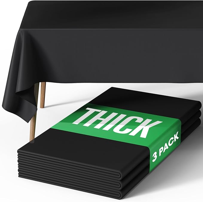 Pureegg Rectangle Table Cloth 60" x 84" – Durable Polyester Tablecloth Offers Reusable & Washable Protection, Ideal for Outdoor Party, Picnic, Wedding, Banquet and Birthday, 3 Pack, Black